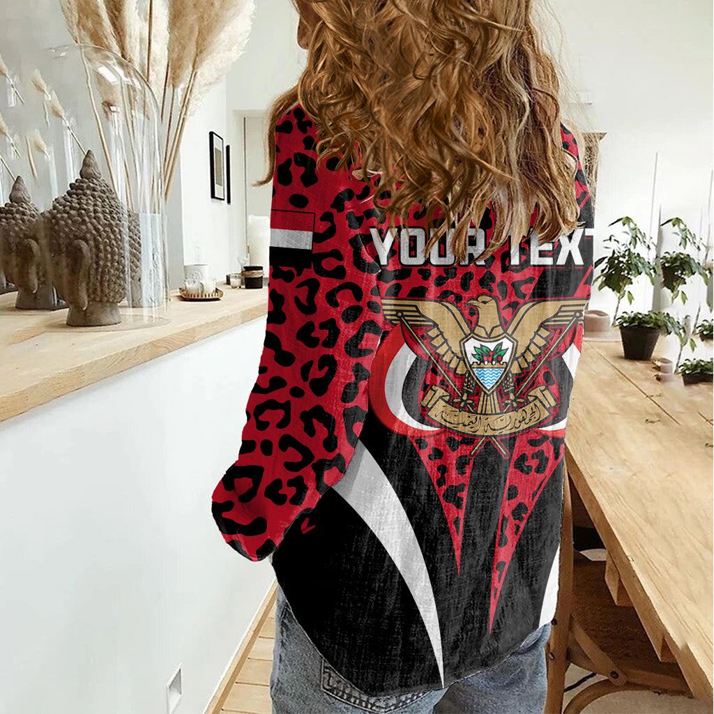 Personalised Yemen Independence Day Women Casual Shirt Yemeni Coat Of Arms Leopard Pattern - Wonder Print Shop
