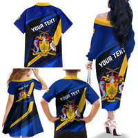 Personalised Barbados Independence Day Family Matching Off Shoulder Long Sleeve Dress and Hawaiian Shirt Barbadian Coat Of Arms Special Version - Wonder Print Shop