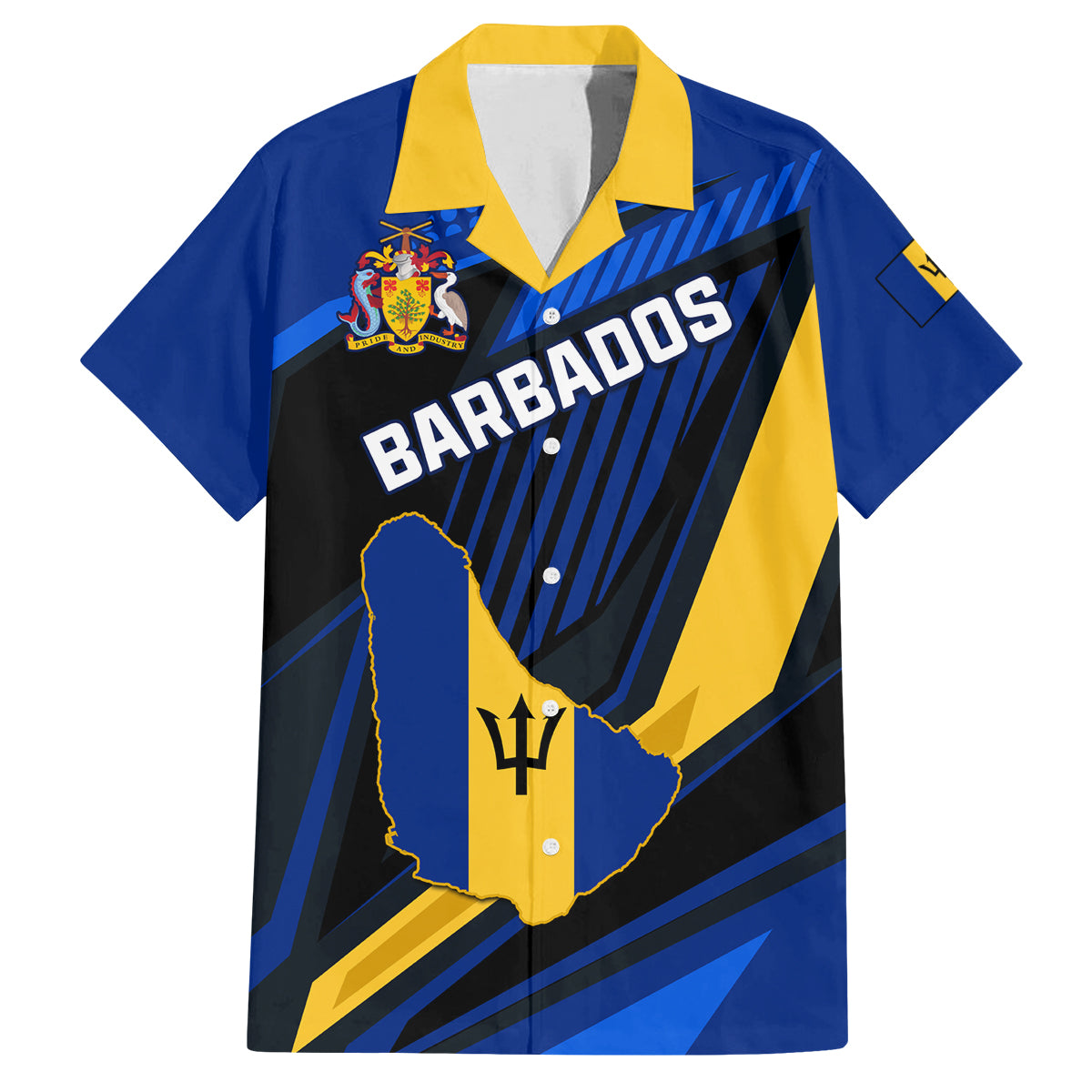 Personalised Barbados Independence Day Family Matching Off Shoulder Short Dress and Hawaiian Shirt Barbadian Coat Of Arms Special Version - Wonder Print Shop