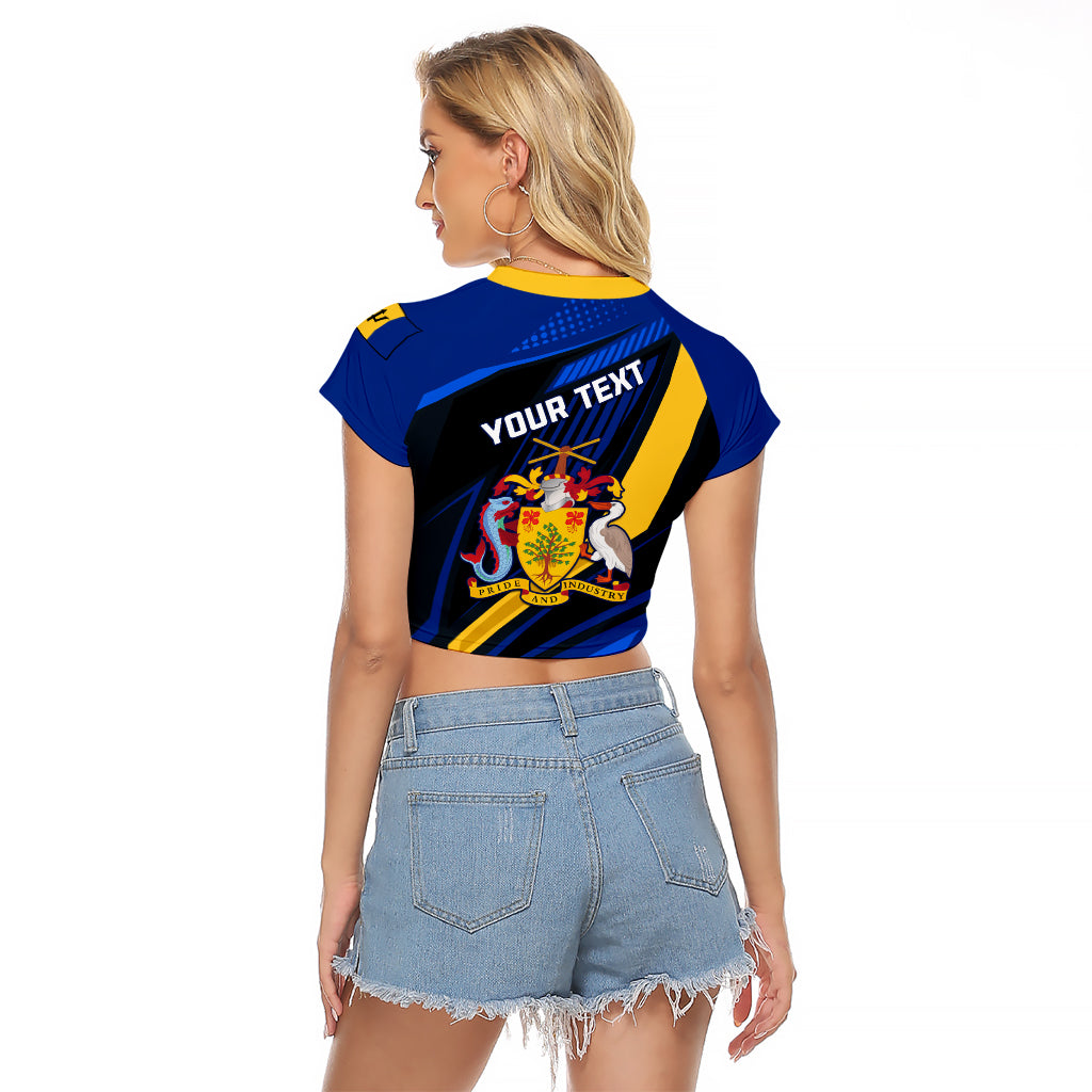 Personalised Barbados Independence Day Raglan Cropped T Shirt Barbadian Coat Of Arms Special Version - Wonder Print Shop