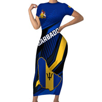 Personalised Barbados Independence Day Short Sleeve Bodycon Dress Barbadian Coat Of Arms Special Version - Wonder Print Shop