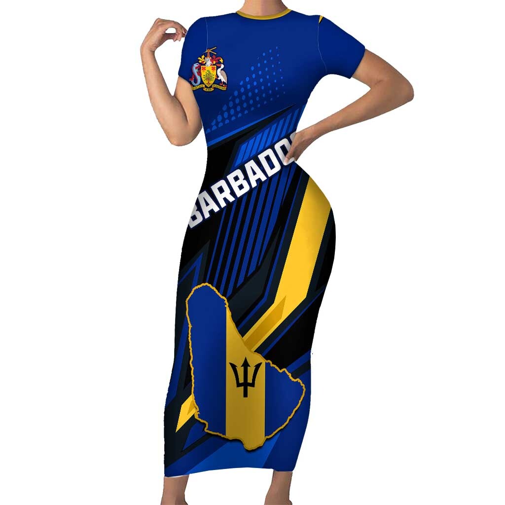 Personalised Barbados Independence Day Short Sleeve Bodycon Dress Barbadian Coat Of Arms Special Version LT01