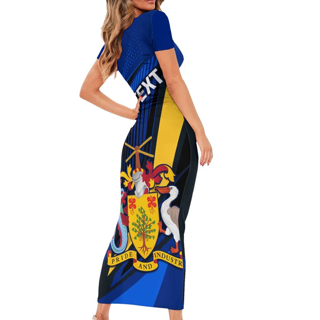 Personalised Barbados Independence Day Short Sleeve Bodycon Dress Barbadian Coat Of Arms Special Version LT01