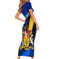 Personalised Barbados Independence Day Short Sleeve Bodycon Dress Barbadian Coat Of Arms Special Version LT01