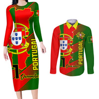 Personalised Portugal Independence Day Couples Matching Long Sleeve Bodycon Dress and Long Sleeve Button Shirt Portuguesa Map Flag Style - Wonder Print Shop