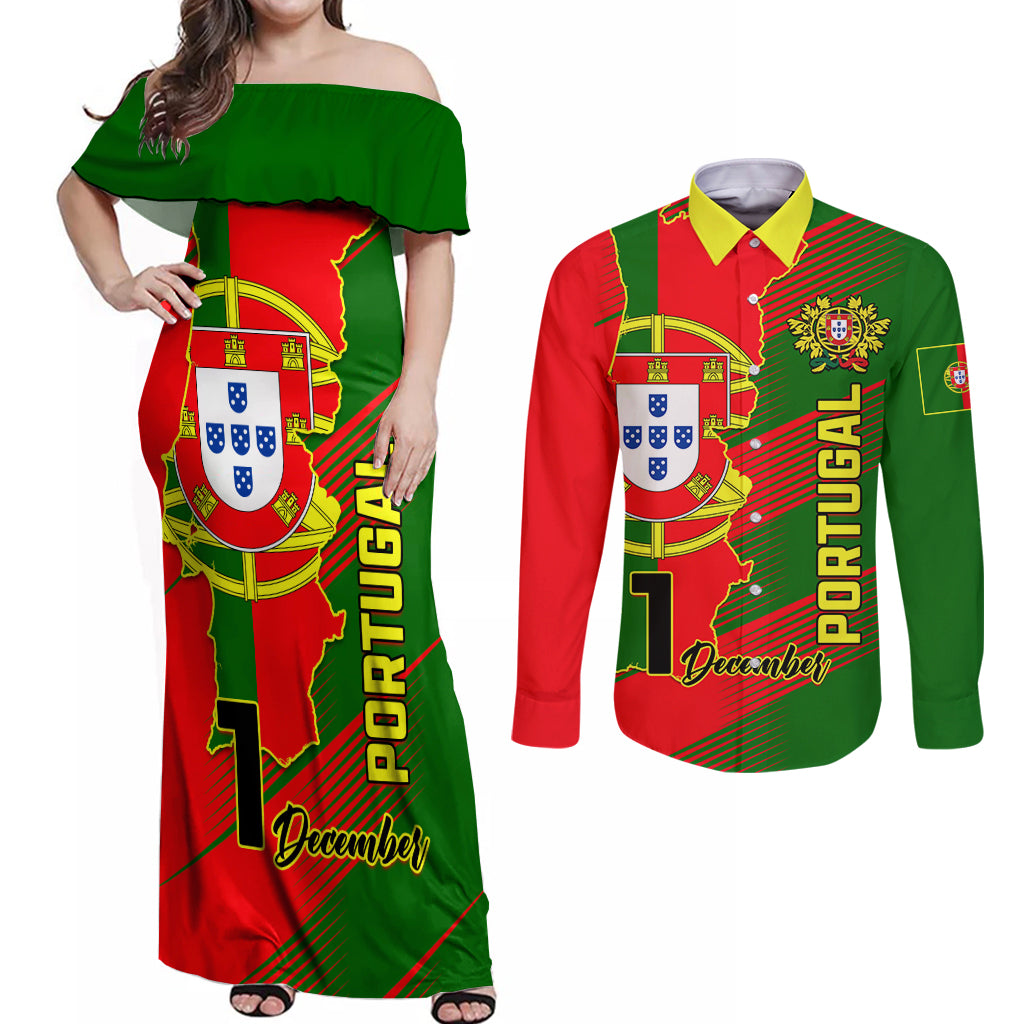 personalised-portugal-independence-day-couples-matching-off-shoulder-maxi-dress-and-long-sleeve-button-shirt-portuguesa-map-flag-style