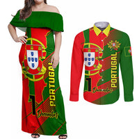 Personalised Portugal Independence Day Couples Matching Off Shoulder Maxi Dress and Long Sleeve Button Shirt Portuguesa Map Flag Style - Wonder Print Shop