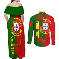 Personalised Portugal Independence Day Couples Matching Off Shoulder Maxi Dress and Long Sleeve Button Shirt Portuguesa Map Flag Style - Wonder Print Shop