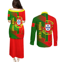 Personalised Portugal Independence Day Couples Matching Puletasi Dress and Long Sleeve Button Shirt Portuguesa Map Flag Style - Wonder Print Shop