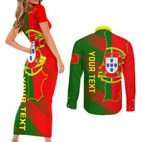 Personalised Portugal Independence Day Couples Matching Short Sleeve Bodycon Dress and Long Sleeve Button Shirt Portuguesa Map Flag Style - Wonder Print Shop