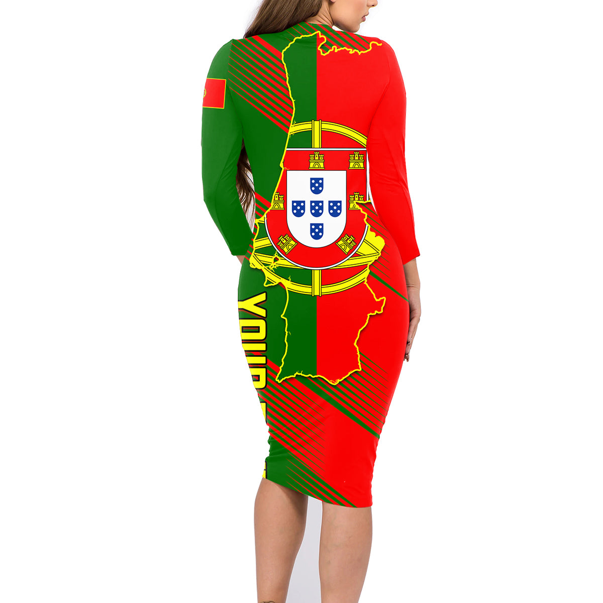 Personalised Portugal Independence Day Family Matching Long Sleeve Bodycon Dress and Hawaiian Shirt Portuguesa Map Flag Style - Wonder Print Shop