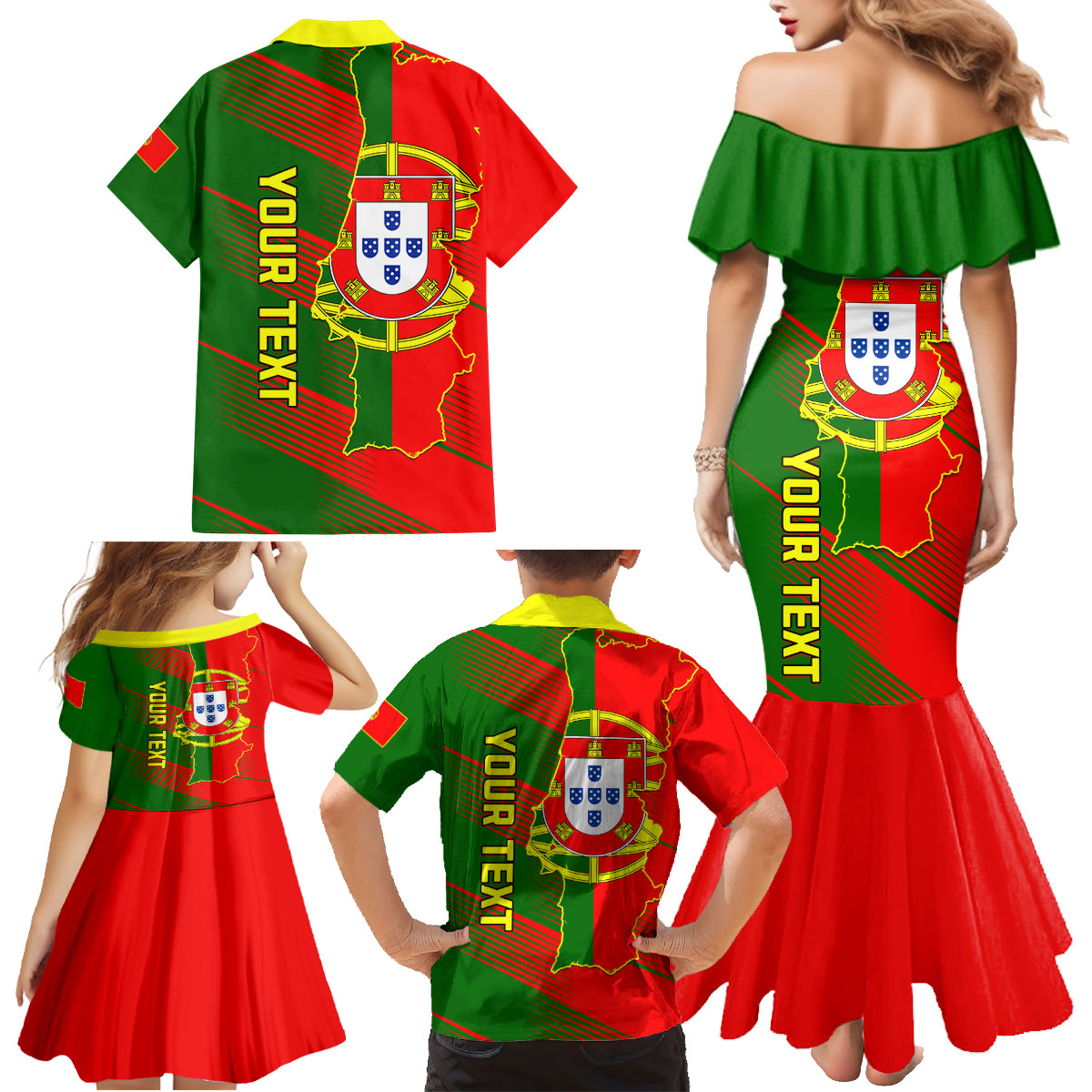 Personalised Portugal Independence Day Family Matching Mermaid Dress and Hawaiian Shirt Portuguesa Map Flag Style - Wonder Print Shop