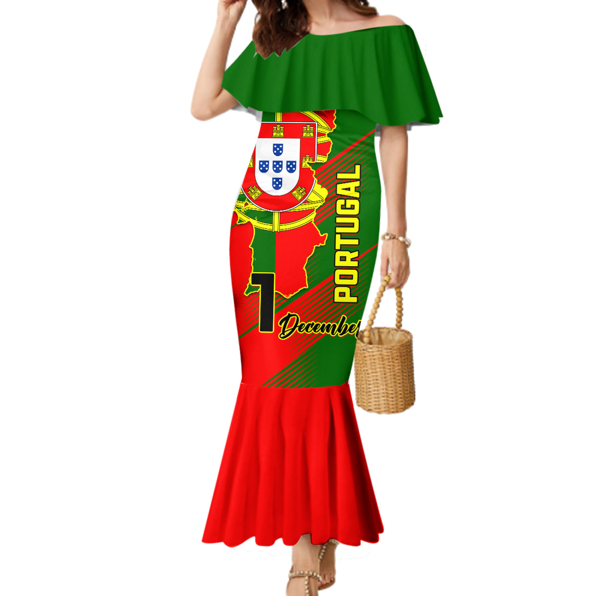 Personalised Portugal Independence Day Family Matching Mermaid Dress and Hawaiian Shirt Portuguesa Map Flag Style - Wonder Print Shop