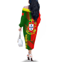 Personalised Portugal Independence Day Family Matching Off Shoulder Long Sleeve Dress and Hawaiian Shirt Portuguesa Map Flag Style - Wonder Print Shop