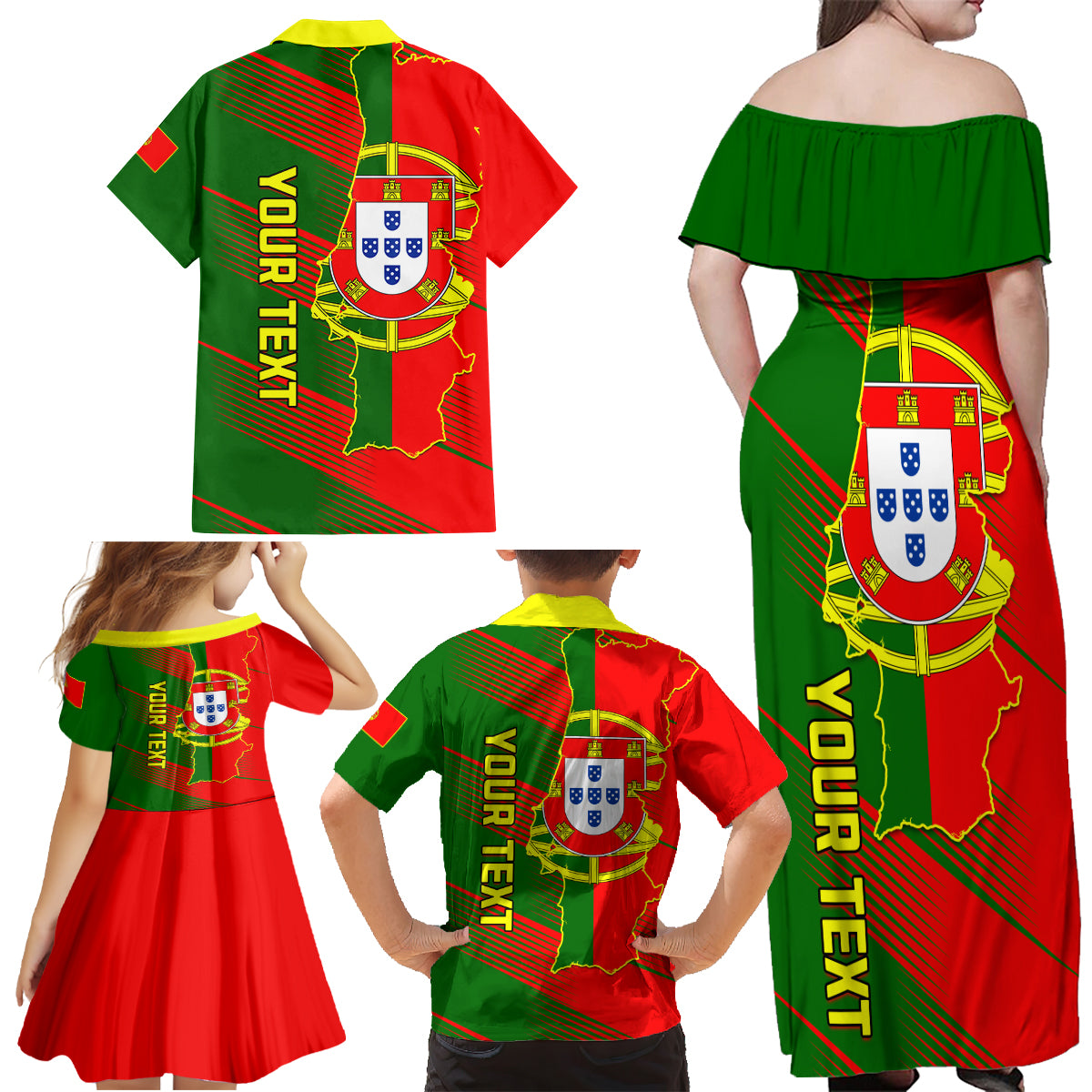 Personalised Portugal Independence Day Family Matching Off Shoulder Maxi Dress and Hawaiian Shirt Portuguesa Map Flag Style - Wonder Print Shop