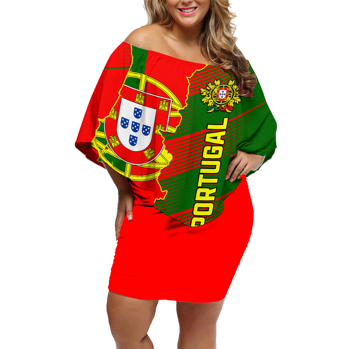 Personalised Portugal Independence Day Family Matching Off Shoulder Short Dress and Hawaiian Shirt Portuguesa Map Flag Style - Wonder Print Shop