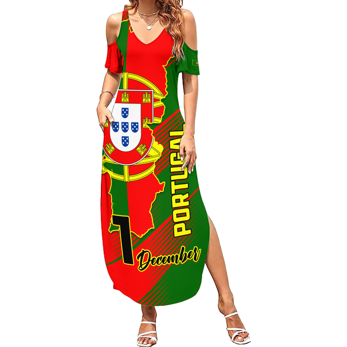 Personalised Portugal Independence Day Family Matching Summer Maxi Dress and Hawaiian Shirt Portuguesa Map Flag Style - Wonder Print Shop