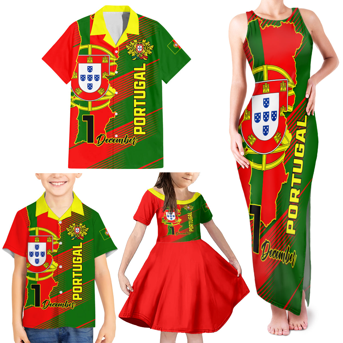 Personalised Portugal Independence Day Family Matching Tank Maxi Dress and Hawaiian Shirt Portuguesa Map Flag Style - Wonder Print Shop