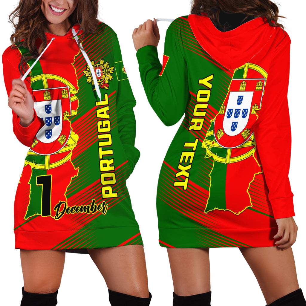 Personalised Portugal Independence Day Hoodie Dress Portuguesa Map Flag Style - Wonder Print Shop