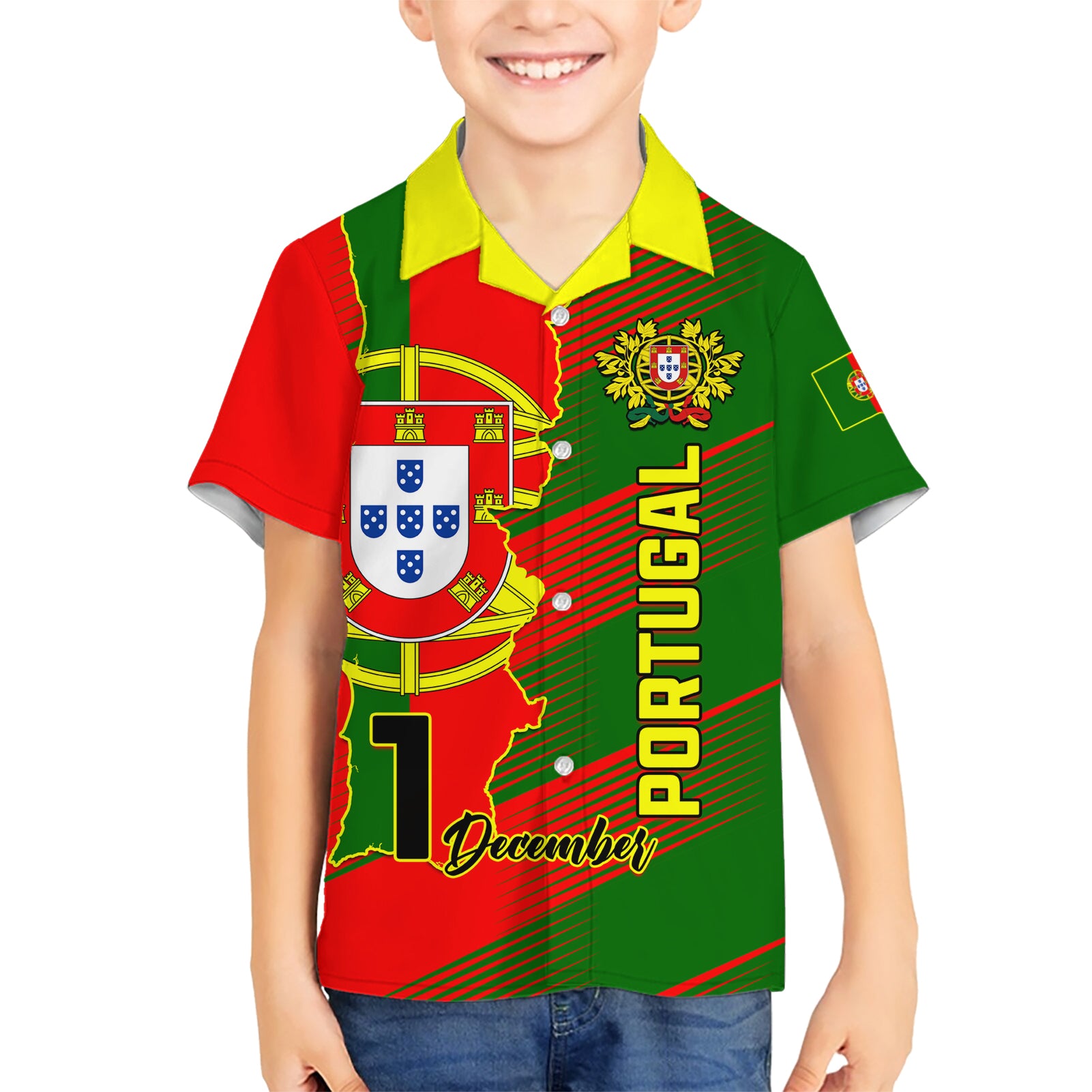 Personalised Portugal Independence Day Kid Hawaiian Shirt Portuguesa Map Flag Style - Wonder Print Shop