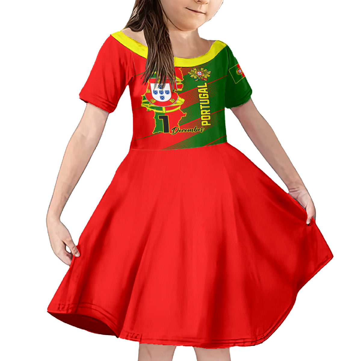 Personalised Portugal Independence Day Kid Short Sleeve Dress Portuguesa Map Flag Style - Wonder Print Shop
