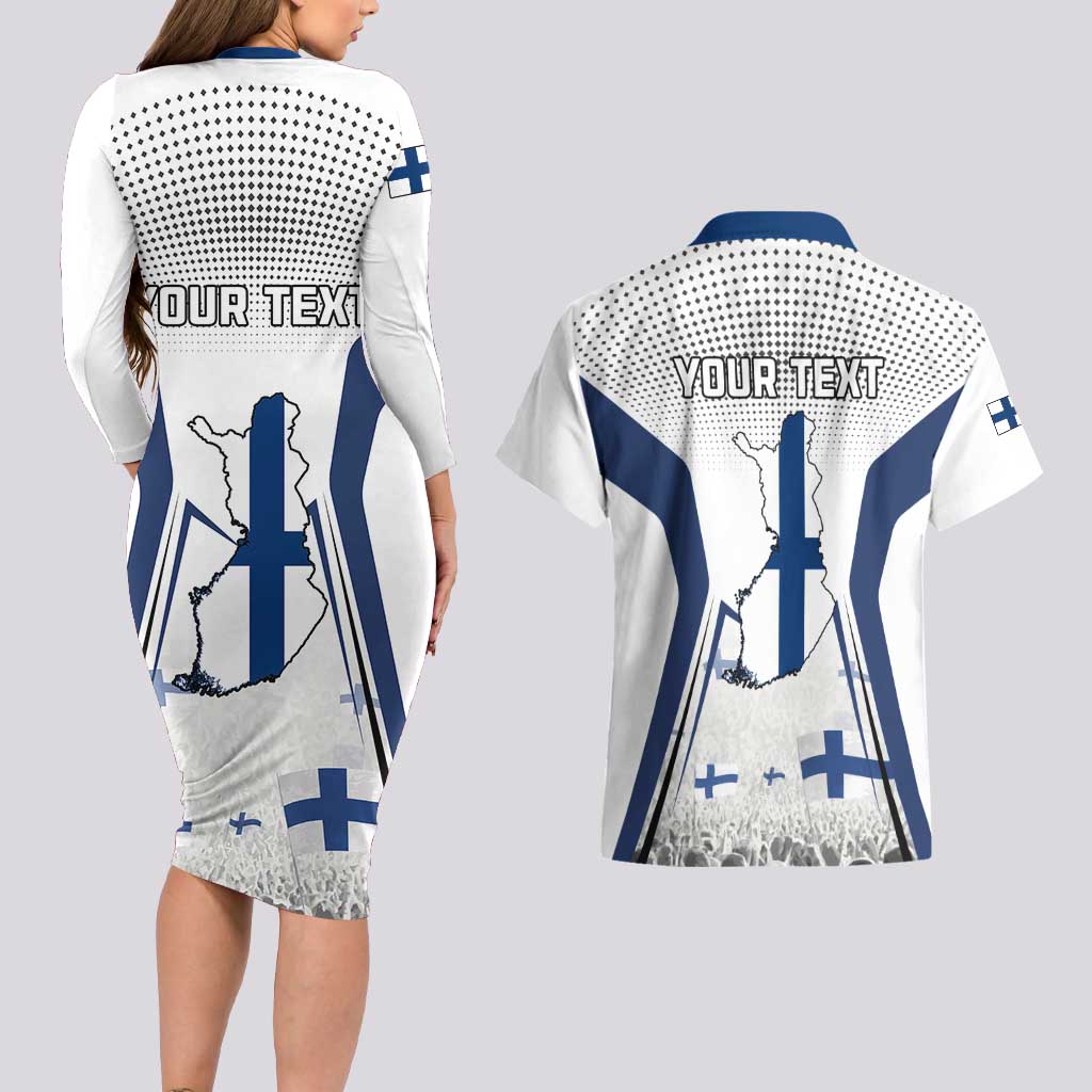 Personalised Finland Independence Day Couples Matching Long Sleeve Bodycon Dress and Hawaiian Shirt Suomi Coat Of Arms Special Version LT01
