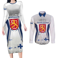 Personalised Finland Independence Day Couples Matching Long Sleeve Bodycon Dress and Long Sleeve Button Shirt Suomi Coat Of Arms Special Version LT01