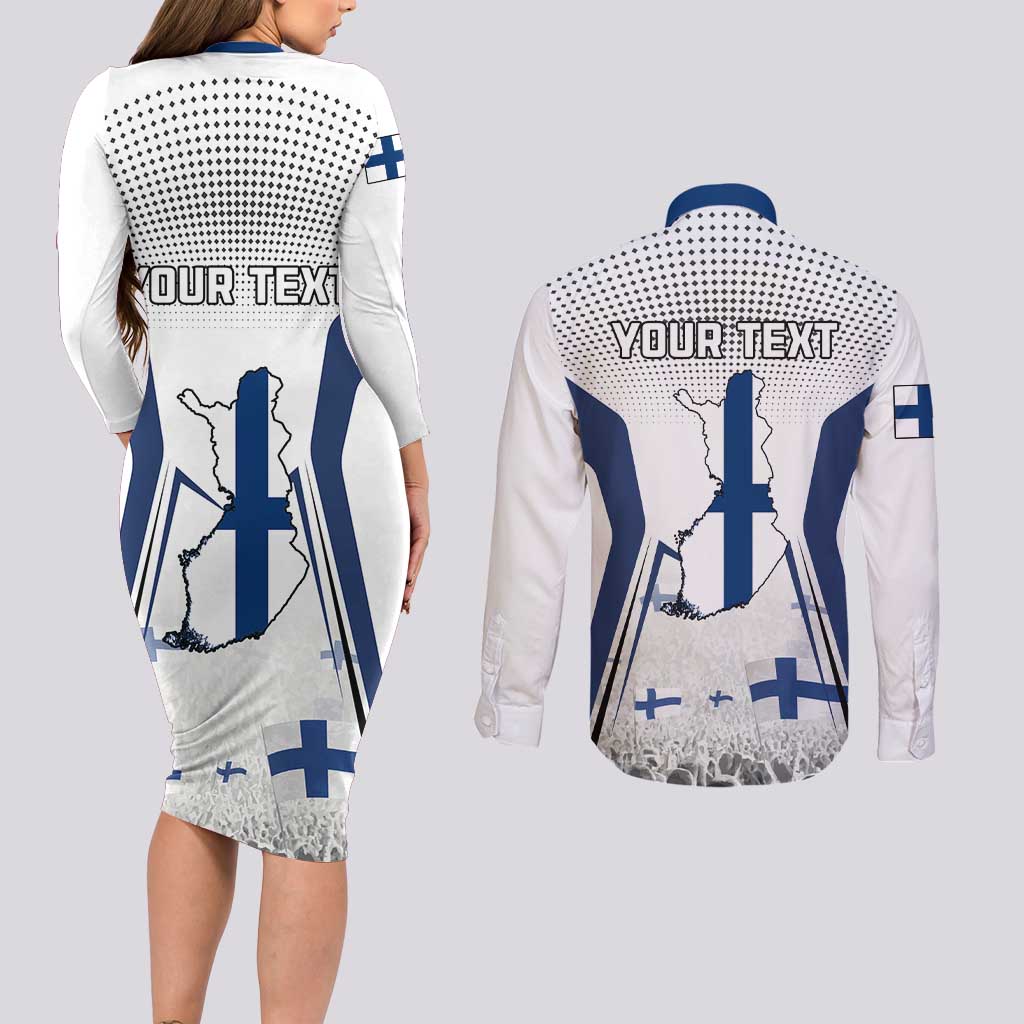 Personalised Finland Independence Day Couples Matching Long Sleeve Bodycon Dress and Long Sleeve Button Shirt Suomi Coat Of Arms Special Version LT01