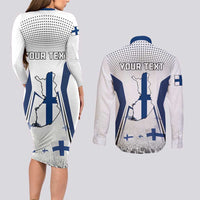 Personalised Finland Independence Day Couples Matching Long Sleeve Bodycon Dress and Long Sleeve Button Shirt Suomi Coat Of Arms Special Version LT01