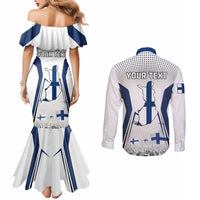 Personalised Finland Independence Day Couples Matching Mermaid Dress and Long Sleeve Button Shirt Suomi Coat Of Arms Special Version LT01