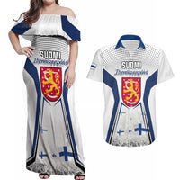 Personalised Finland Independence Day Couples Matching Off Shoulder Maxi Dress and Hawaiian Shirt Suomi Coat Of Arms Special Version LT01