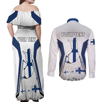 Personalised Finland Independence Day Couples Matching Off Shoulder Maxi Dress and Long Sleeve Button Shirt Suomi Coat Of Arms Special Version LT01