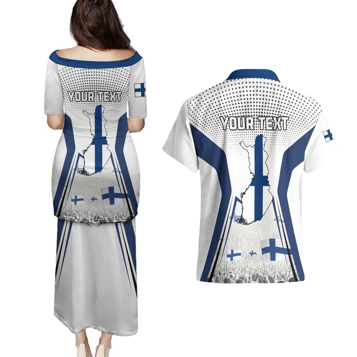 Personalised Finland Independence Day Couples Matching Puletasi Dress and Hawaiian Shirt Suomi Coat Of Arms Special Version LT01