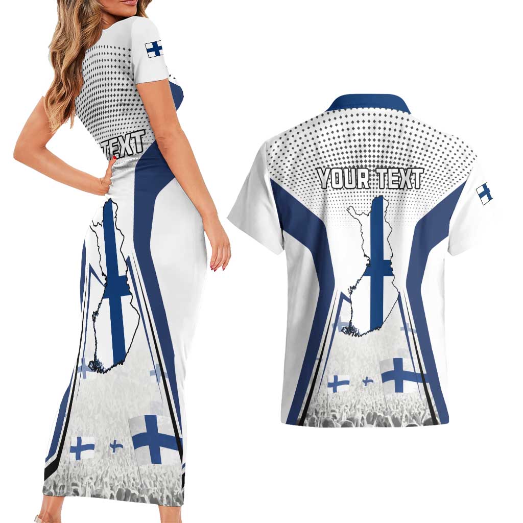 Personalised Finland Independence Day Couples Matching Short Sleeve Bodycon Dress and Hawaiian Shirt Suomi Coat Of Arms Special Version LT01