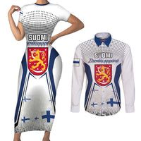 Personalised Finland Independence Day Couples Matching Short Sleeve Bodycon Dress and Long Sleeve Button Shirt Suomi Coat Of Arms Special Version LT01