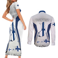Personalised Finland Independence Day Couples Matching Short Sleeve Bodycon Dress and Long Sleeve Button Shirt Suomi Coat Of Arms Special Version LT01