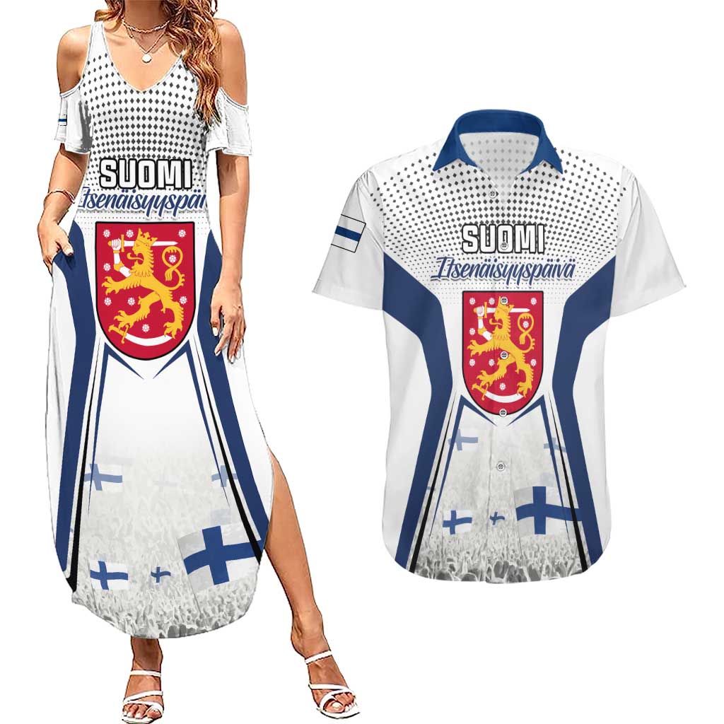 Personalised Finland Independence Day Couples Matching Summer Maxi Dress and Hawaiian Shirt Suomi Coat Of Arms Special Version LT01