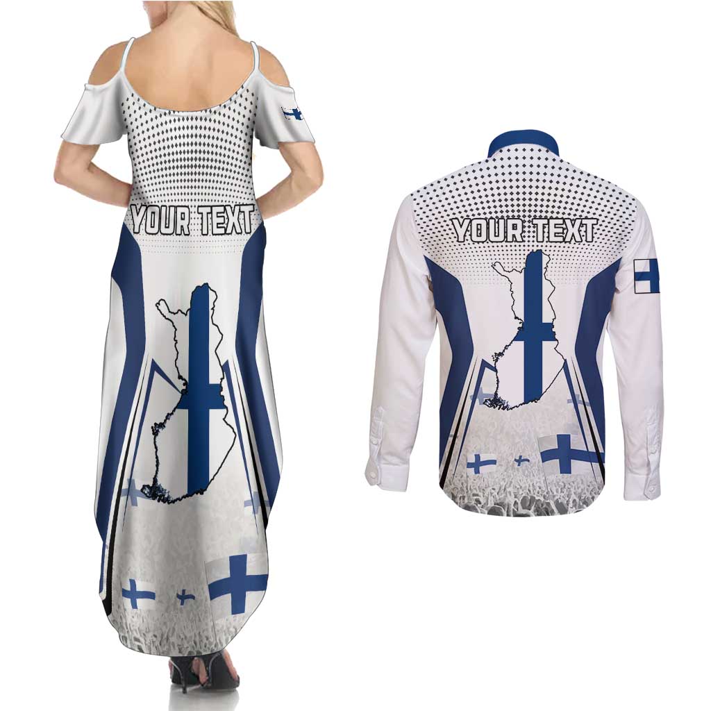 Personalised Finland Independence Day Couples Matching Summer Maxi Dress and Long Sleeve Button Shirt Suomi Coat Of Arms Special Version LT01