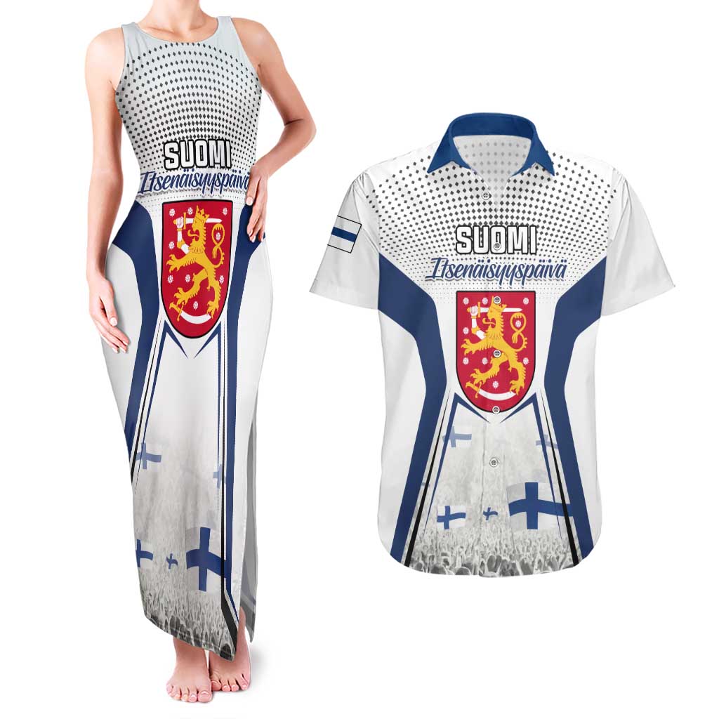 Personalised Finland Independence Day Couples Matching Tank Maxi Dress and Hawaiian Shirt Suomi Coat Of Arms Special Version LT01