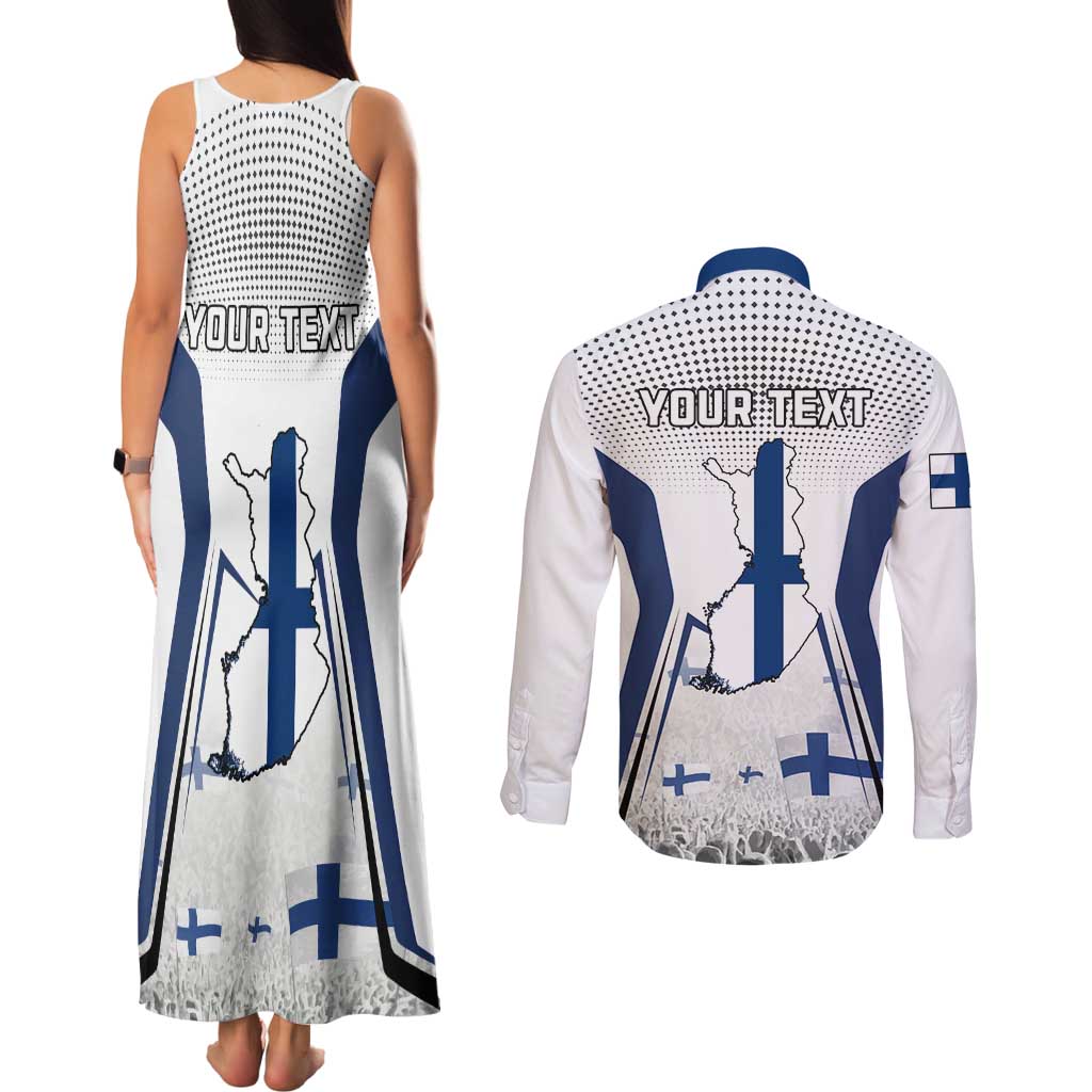 Personalised Finland Independence Day Couples Matching Tank Maxi Dress and Long Sleeve Button Shirt Suomi Coat Of Arms Special Version LT01