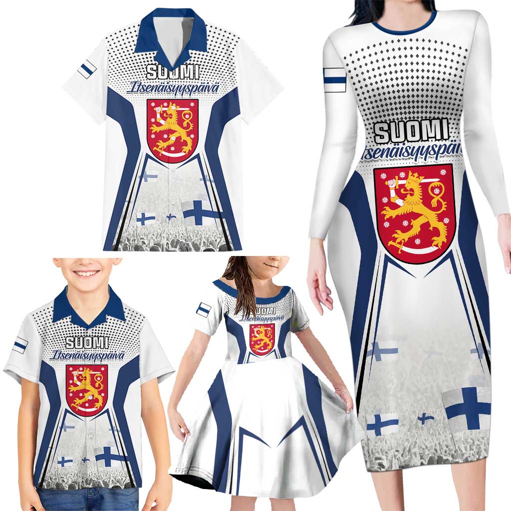 Personalised Finland Independence Day Family Matching Long Sleeve Bodycon Dress and Hawaiian Shirt Suomi Coat Of Arms Special Version LT01