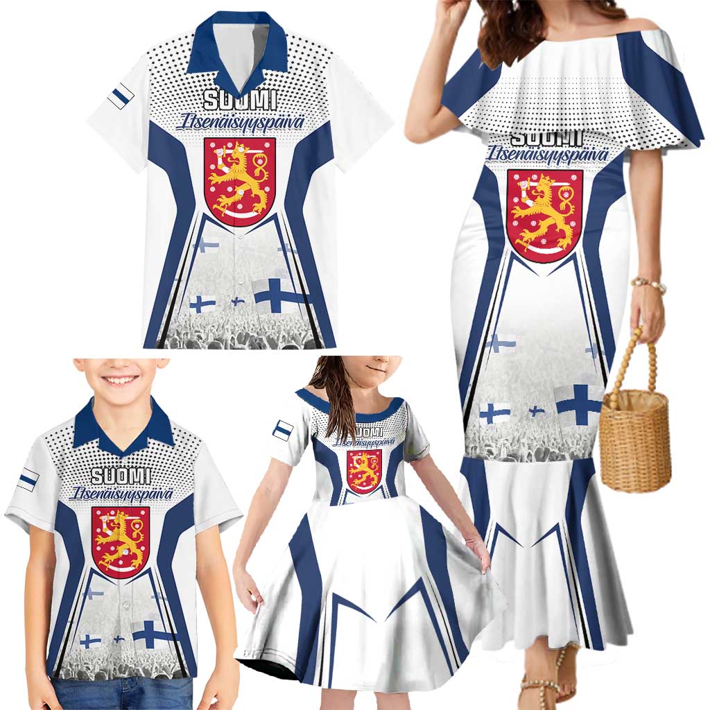 Personalised Finland Independence Day Family Matching Mermaid Dress and Hawaiian Shirt Suomi Coat Of Arms Special Version LT01