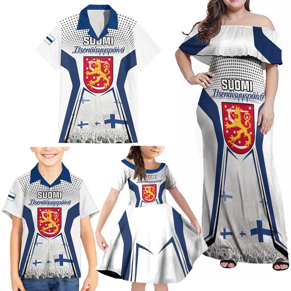 Personalised Finland Independence Day Family Matching Off Shoulder Maxi Dress and Hawaiian Shirt Suomi Coat Of Arms Special Version LT01