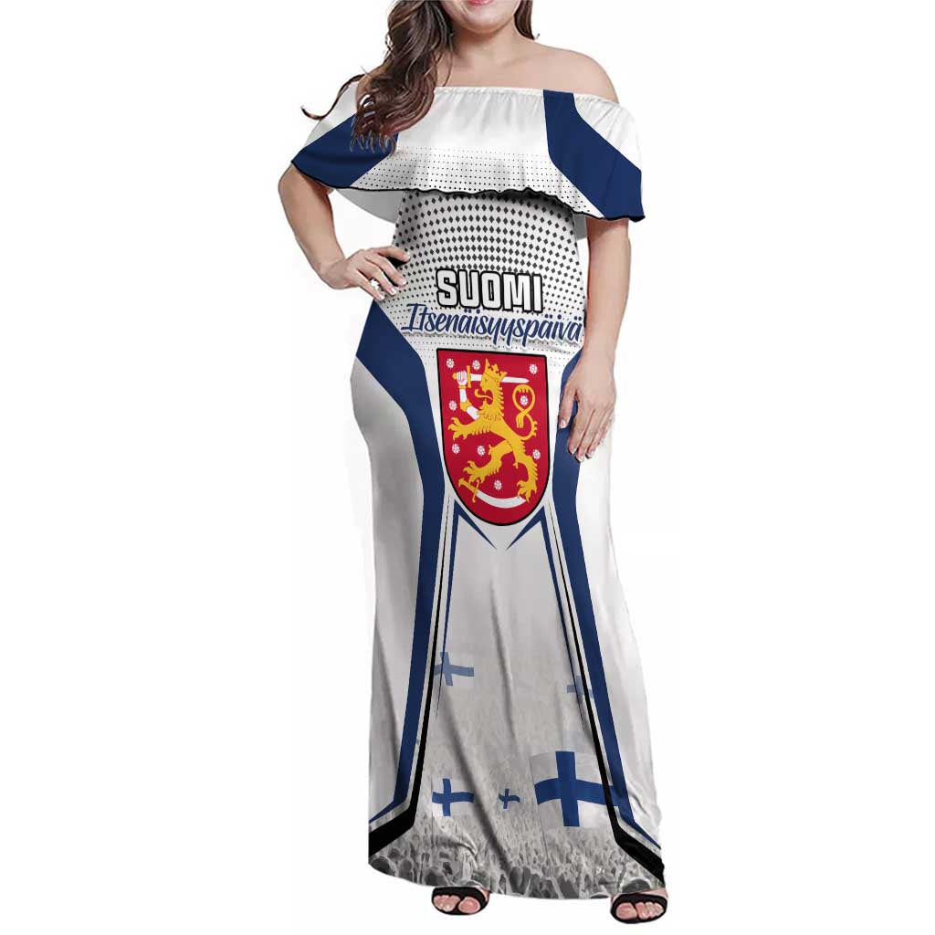 Personalised Finland Independence Day Family Matching Off Shoulder Maxi Dress and Hawaiian Shirt Suomi Coat Of Arms Special Version LT01