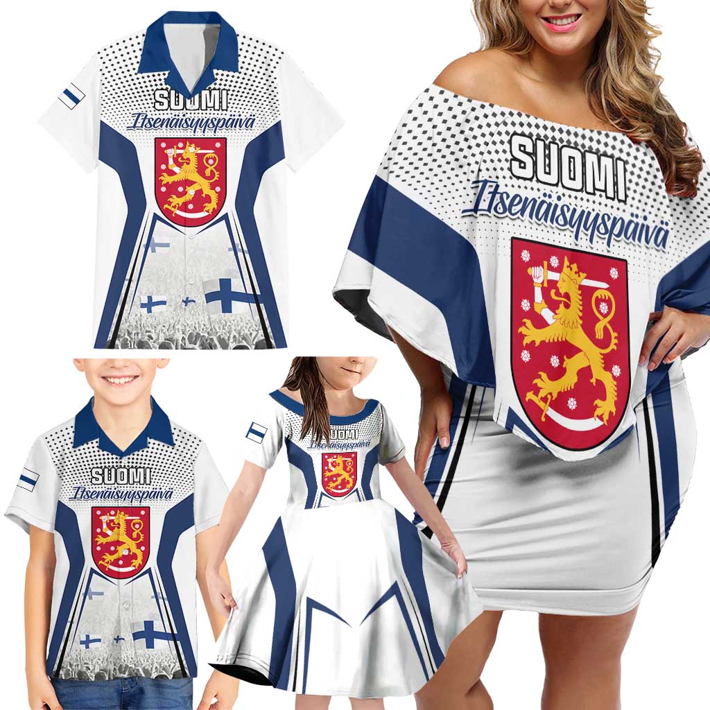Personalised Finland Independence Day Family Matching Off Shoulder Short Dress and Hawaiian Shirt Suomi Coat Of Arms Special Version LT01