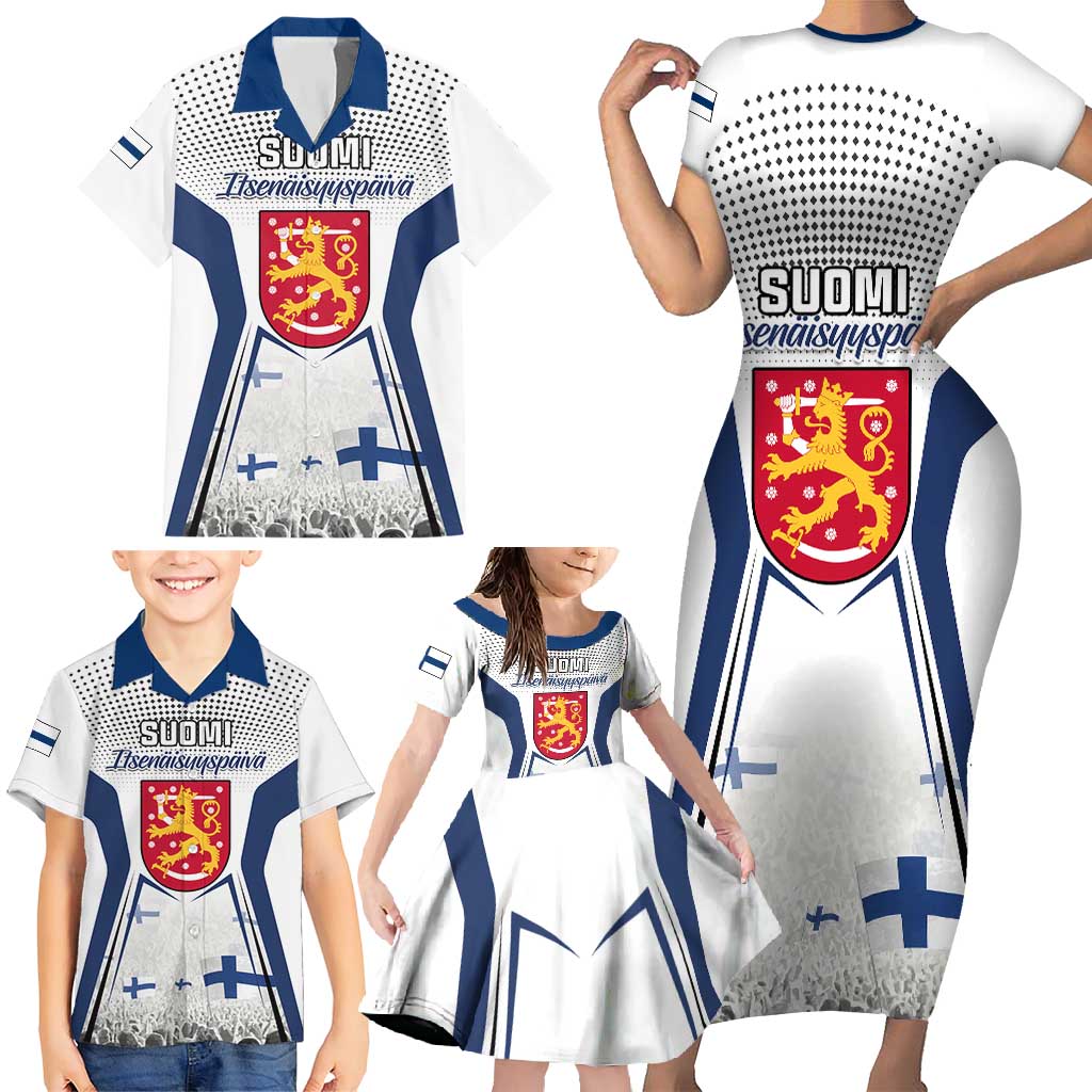 Personalised Finland Independence Day Family Matching Short Sleeve Bodycon Dress and Hawaiian Shirt Suomi Coat Of Arms Special Version LT01