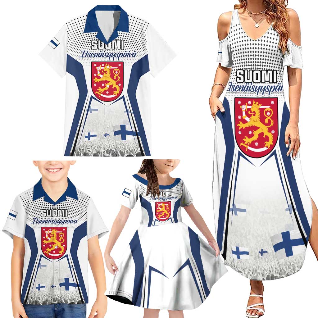 Personalised Finland Independence Day Family Matching Summer Maxi Dress and Hawaiian Shirt Suomi Coat Of Arms Special Version LT01