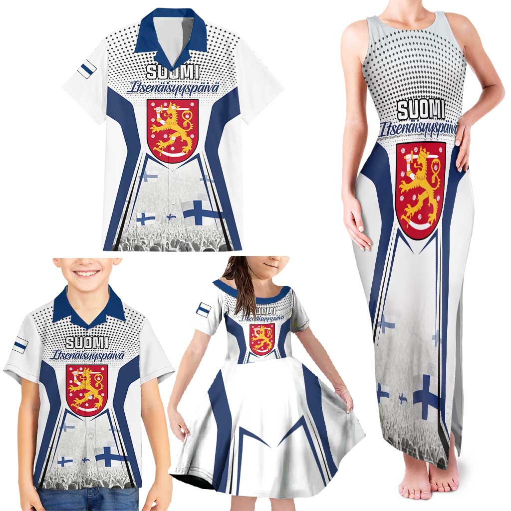 Personalised Finland Independence Day Family Matching Tank Maxi Dress and Hawaiian Shirt Suomi Coat Of Arms Special Version LT01