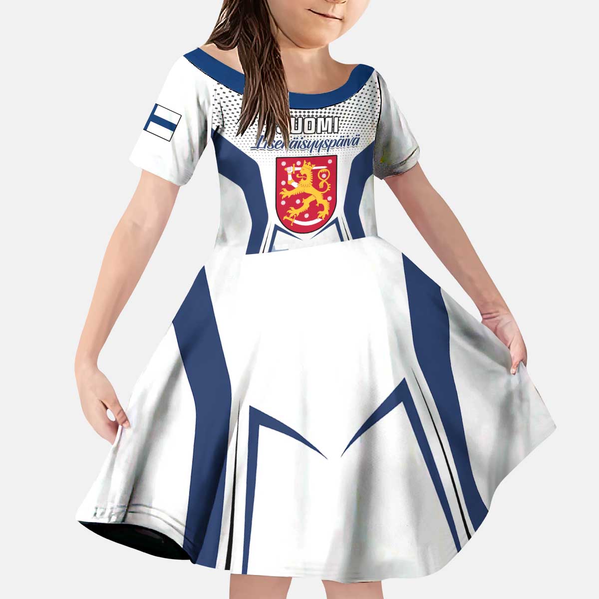 Personalised Finland Independence Day Kid Short Sleeve Dress Suomi Coat Of Arms Special Version LT01