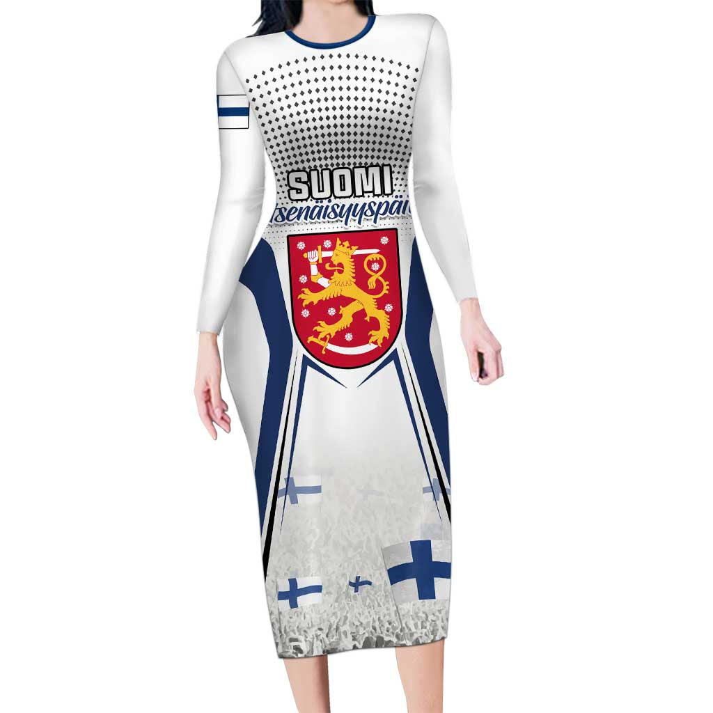 Personalised Finland Independence Day Long Sleeve Bodycon Dress Suomi Coat Of Arms Special Version LT01